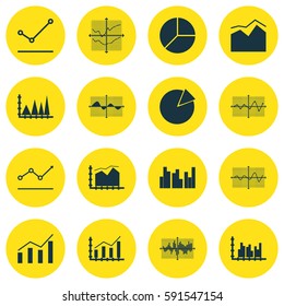 Set Of Graphs, Diagrams And Statistics Icons. Premium Quality Symbol Collection. Icons Can Be Used For Web, App And UI Design.