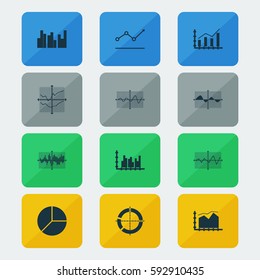 Set Of Graphs, Diagrams And Statistics Icons. Premium Quality Symbol Collection. Icons Can Be Used For Web, App And UI Design.