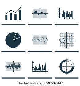 Set Of Graphs, Diagrams And Statistics Icons. Premium Quality Symbol Collection. Icons Can Be Used For Web, App And UI Design.