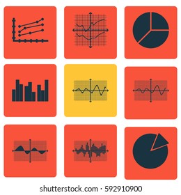 Set Of Graphs, Diagrams And Statistics Icons. Premium Quality Symbol Collection. Icons Can Be Used For Web, App And UI Design.
