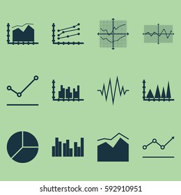 Set Of Graphs, Diagrams And Statistics Icons. Premium Quality Symbol Collection. Icons Can Be Used For Web, App And UI Design.