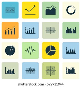 Set Of Graphs, Diagrams And Statistics Icons. Premium Quality Symbol Collection. Icons Can Be Used For Web, App And UI Design.