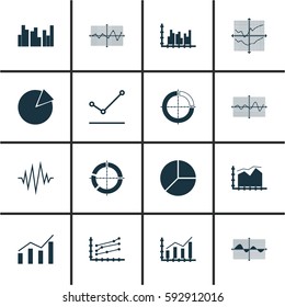 Set Of Graphs, Diagrams And Statistics Icons. Premium Quality Symbol Collection. Icons Can Be Used For Web, App And UI Design.