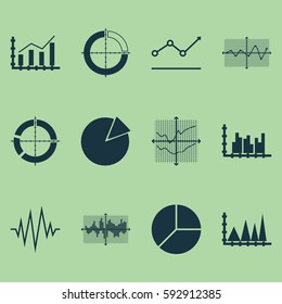Set Of Graphs, Diagrams And Statistics Icons. Premium Quality Symbol Collection. Icons Can Be Used For Web, App And UI Design.