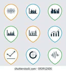 Set Of Graphs, Diagrams And Statistics Icons. Premium Quality Symbol Collection. Icons Can Be Used For Web, App And UI Design.