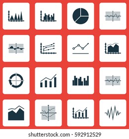 Set Of Graphs, Diagrams And Statistics Icons. Premium Quality Symbol Collection. Icons Can Be Used For Web, App And UI Design.