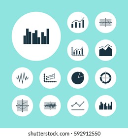 Set Of Graphs, Diagrams And Statistics Icons. Premium Quality Symbol Collection. Icons Can Be Used For Web, App And UI Design.