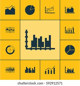 Set Of Graphs, Diagrams And Statistics Icons. Premium Quality Symbol Collection. Icons Can Be Used For Web, App And UI Design.