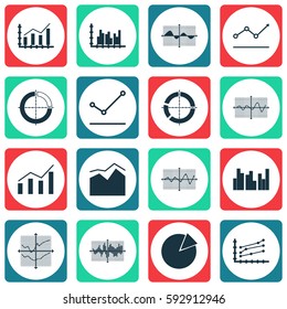 Set Of Graphs, Diagrams And Statistics Icons. Premium Quality Symbol Collection. Icons Can Be Used For Web, App And UI Design.