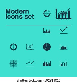 Set Of Graphs, Diagrams And Statistics Icons. Premium Quality Symbol Collection. Icons Can Be Used For Web, App And UI Design.