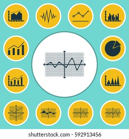 Set Of Graphs, Diagrams And Statistics Icons. Premium Quality Symbol Collection. Icons Can Be Used For Web, App And UI Design.