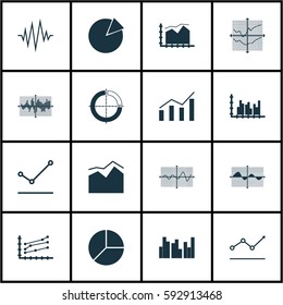 Set Of Graphs, Diagrams And Statistics Icons. Premium Quality Symbol Collection. Icons Can Be Used For Web, App And UI Design.