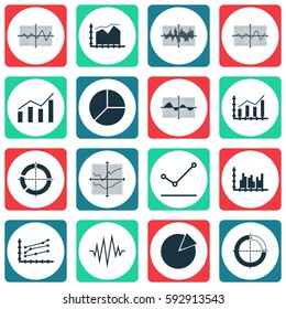 Set Of Graphs, Diagrams And Statistics Icons. Premium Quality Symbol Collection. Icons Can Be Used For Web, App And UI Design.