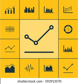 Set Of Graphs, Diagrams And Statistics Icons. Premium Quality Symbol Collection. Icons Can Be Used For Web, App And UI Design.