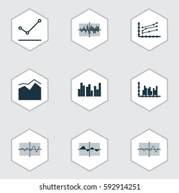 Set Of Graphs, Diagrams And Statistics Icons. Premium Quality Symbol Collection. Icons Can Be Used For Web, App And UI Design.