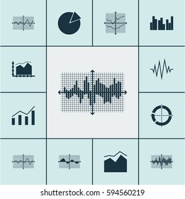 Set Of Graphs, Diagrams And Statistics Icons. Premium Quality Symbol Collection. Icons Can Be Used For Web, App And UI Design.
