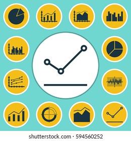 Set Of Graphs, Diagrams And Statistics Icons. Premium Quality Symbol Collection. Icons Can Be Used For Web, App And UI Design.