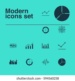 Set Of Graphs, Diagrams And Statistics Icons. Premium Quality Symbol Collection. Icons Can Be Used For Web, App And UI Design.