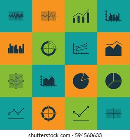 Set Of Graphs, Diagrams And Statistics Icons. Premium Quality Symbol Collection. Icons Can Be Used For Web, App And UI Design.