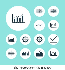 Set Of Graphs, Diagrams And Statistics Icons. Premium Quality Symbol Collection. Icons Can Be Used For Web, App And UI Design.
