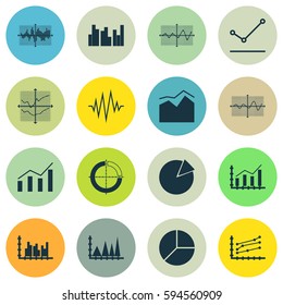 Set Of Graphs, Diagrams And Statistics Icons. Premium Quality Symbol Collection. Icons Can Be Used For Web, App And UI Design.