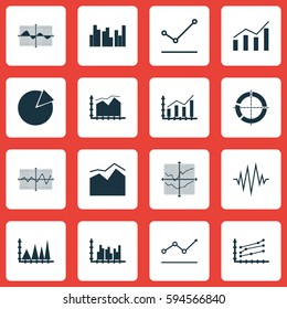 Set Of Graphs, Diagrams And Statistics Icons. Premium Quality Symbol Collection. Icons Can Be Used For Web, App And UI Design.
