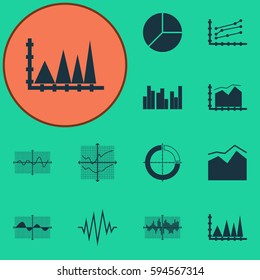 Set Of Graphs, Diagrams And Statistics Icons. Premium Quality Symbol Collection. Icons Can Be Used For Web, App And UI Design.