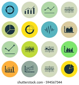 Set Of Graphs, Diagrams And Statistics Icons. Premium Quality Symbol Collection. Icons Can Be Used For Web, App And UI Design.