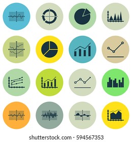 Set Of Graphs, Diagrams And Statistics Icons. Premium Quality Symbol Collection. Icons Can Be Used For Web, App And UI Design.