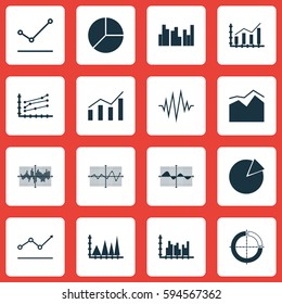 Set Of Graphs, Diagrams And Statistics Icons. Premium Quality Symbol Collection. Icons Can Be Used For Web, App And UI Design.