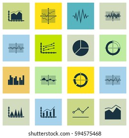 Set Of Graphs, Diagrams And Statistics Icons. Premium Quality Symbol Collection. Icons Can Be Used For Web, App And UI Design.