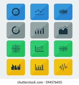 Set Of Graphs, Diagrams And Statistics Icons. Premium Quality Symbol Collection. Icons Can Be Used For Web, App And UI Design.