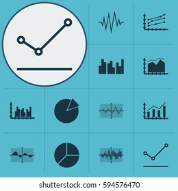 Set Of Graphs, Diagrams And Statistics Icons. Premium Quality Symbol Collection. Icons Can Be Used For Web, App And UI Design.