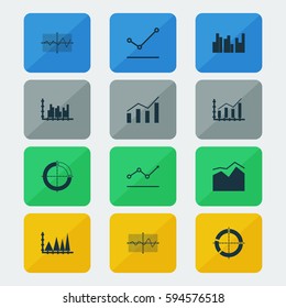 Set Of Graphs, Diagrams And Statistics Icons. Premium Quality Symbol Collection. Icons Can Be Used For Web, App And UI Design.