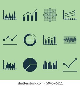 Set Of Graphs, Diagrams And Statistics Icons. Premium Quality Symbol Collection. Icons Can Be Used For Web, App And UI Design.