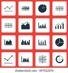 Set Of Graphs, Diagrams And Statistics Icons. Premium Quality Symbol Collection. Icons Can Be Used For Web, App And UI Design.