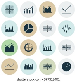 Set Of Graphs, Diagrams And Statistics Icons. Premium Quality Symbol Collection. Icons Can Be Used For Web, App And UI Design.