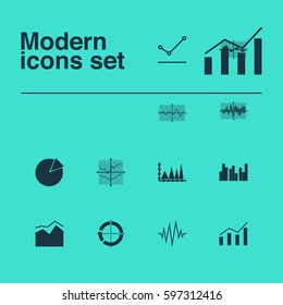 Set Of Graphs, Diagrams And Statistics Icons. Premium Quality Symbol Collection. Icons Can Be Used For Web, App And UI Design.