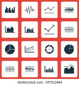 Set Of Graphs, Diagrams And Statistics Icons. Premium Quality Symbol Collection. Icons Can Be Used For Web, App And UI Design.