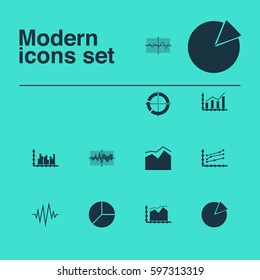 Set Of Graphs, Diagrams And Statistics Icons. Premium Quality Symbol Collection. Icons Can Be Used For Web, App And UI Design.
