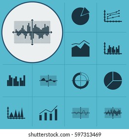Set Of Graphs, Diagrams And Statistics Icons. Premium Quality Symbol Collection. Icons Can Be Used For Web, App And UI Design.