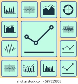 Set Of Graphs, Diagrams And Statistics Icons. Premium Quality Symbol Collection. Icons Can Be Used For Web, App And UI Design.
