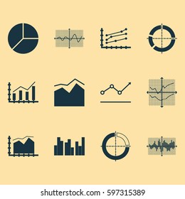 Set Of Graphs, Diagrams And Statistics Icons. Premium Quality Symbol Collection. Icons Can Be Used For Web, App And UI Design.