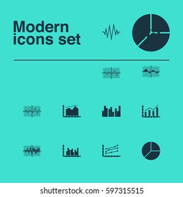 Set Of Graphs, Diagrams And Statistics Icons. Premium Quality Symbol Collection. Icons Can Be Used For Web, App And UI Design.