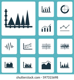 Set Of Graphs, Diagrams And Statistics Icons. Premium Quality Symbol Collection. Icons Can Be Used For Web, App And UI Design.