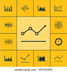 Set Of Graphs, Diagrams And Statistics Icons. Premium Quality Symbol Collection. Icons Can Be Used For Web, App And UI Design.