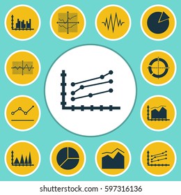 Set Of Graphs, Diagrams And Statistics Icons. Premium Quality Symbol Collection. Icons Can Be Used For Web, App And UI Design.