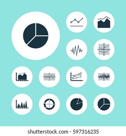 Set Of Graphs, Diagrams And Statistics Icons. Premium Quality Symbol Collection. Icons Can Be Used For Web, App And UI Design.