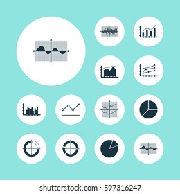 Set Of Graphs, Diagrams And Statistics Icons. Premium Quality Symbol Collection. Icons Can Be Used For Web, App And UI Design.