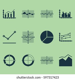 Set Of Graphs, Diagrams And Statistics Icons. Premium Quality Symbol Collection. Icons Can Be Used For Web, App And UI Design.